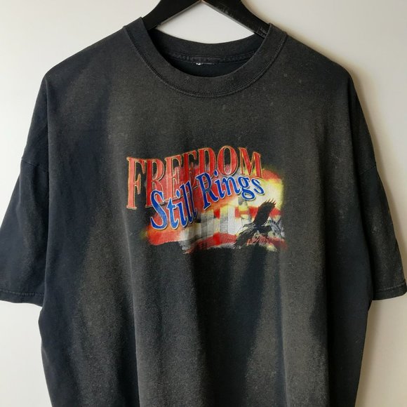 Bleached Vintage Freedom Still Rings Make No Mistake T Shirt Adult Black XL Logo - Picture 14 of 16